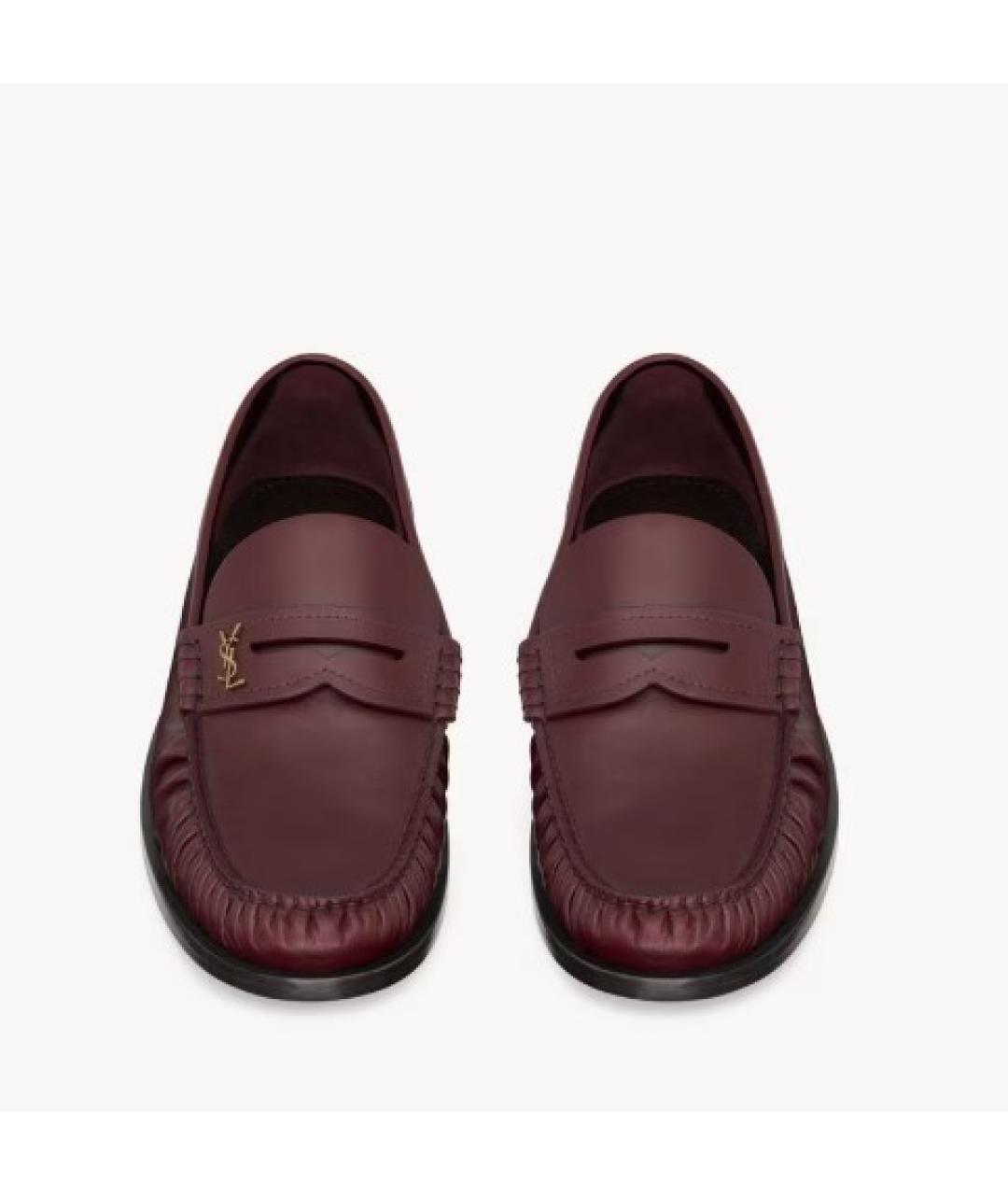 SAINT LAURENT Бордовые кожаные лоферы, фото 2