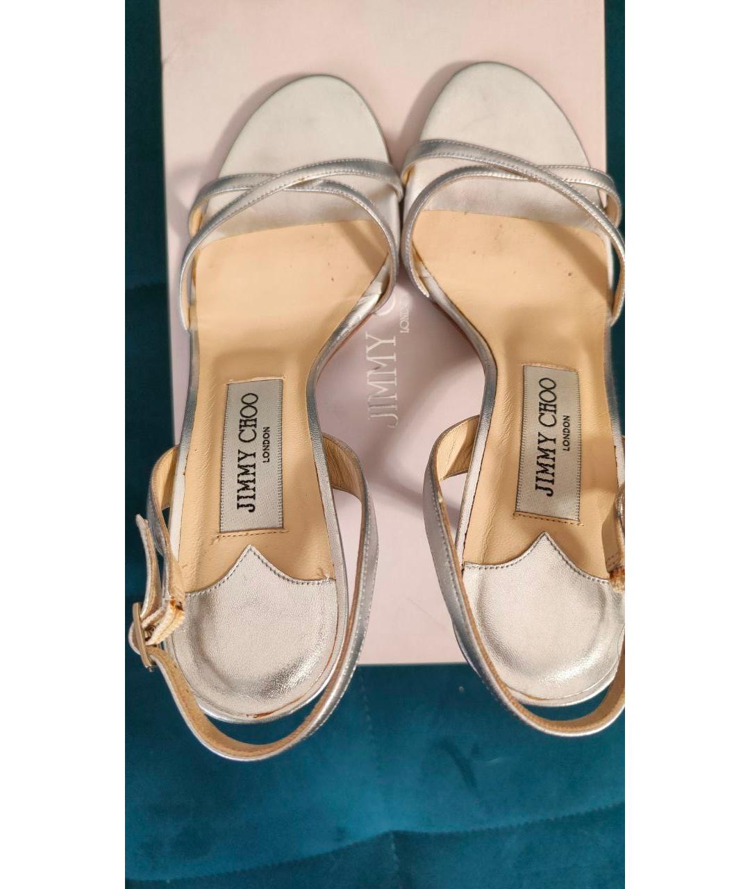 JIMMY CHOO Серебряные кожаные босоножки, фото 3