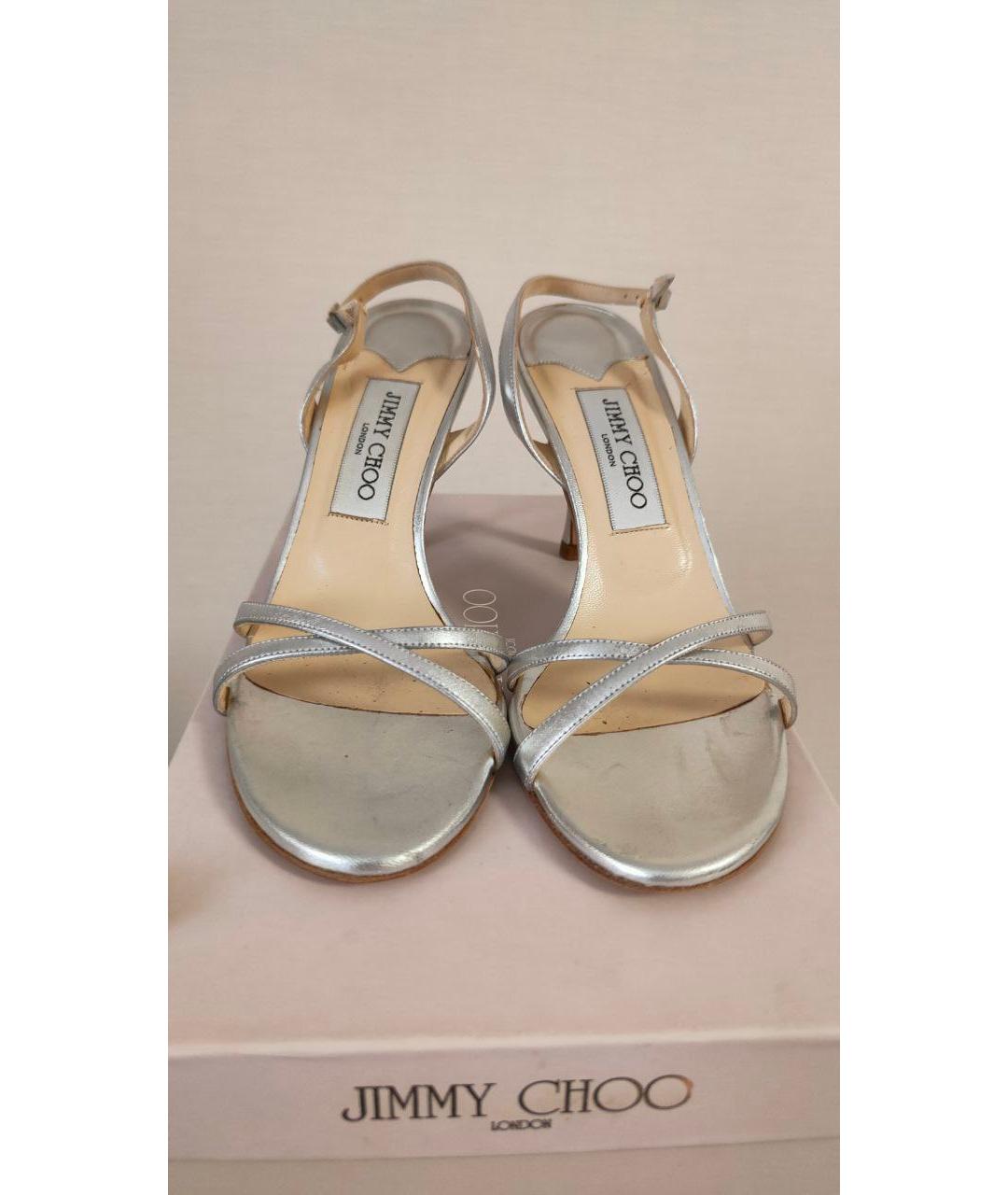 JIMMY CHOO Серебряные кожаные босоножки, фото 2