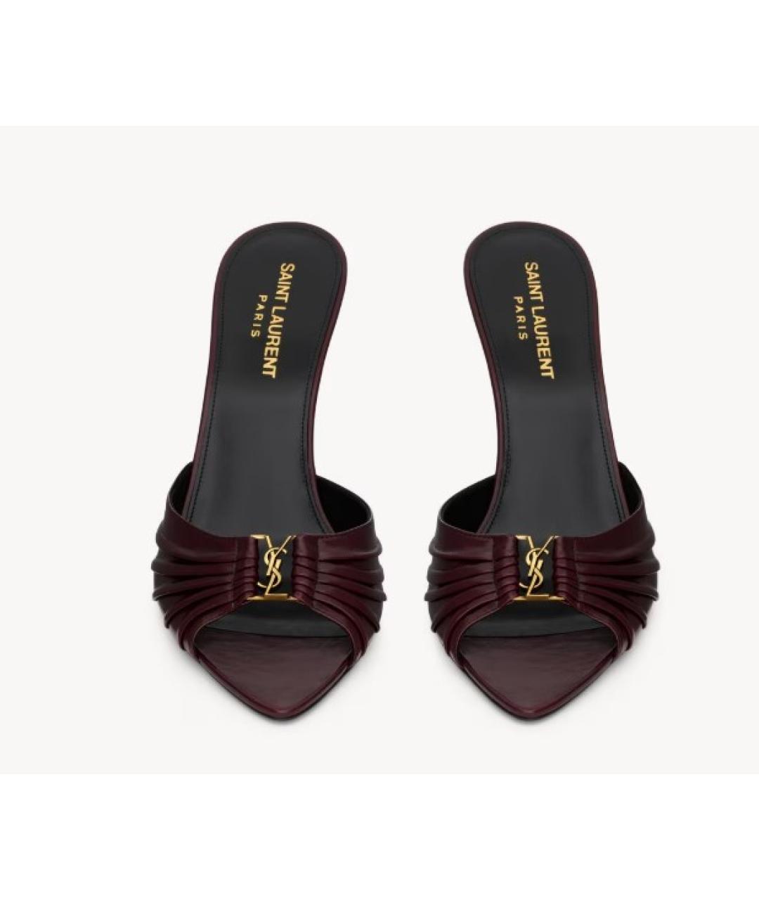 SAINT LAURENT Бордовые кожаные мюли, фото 2
