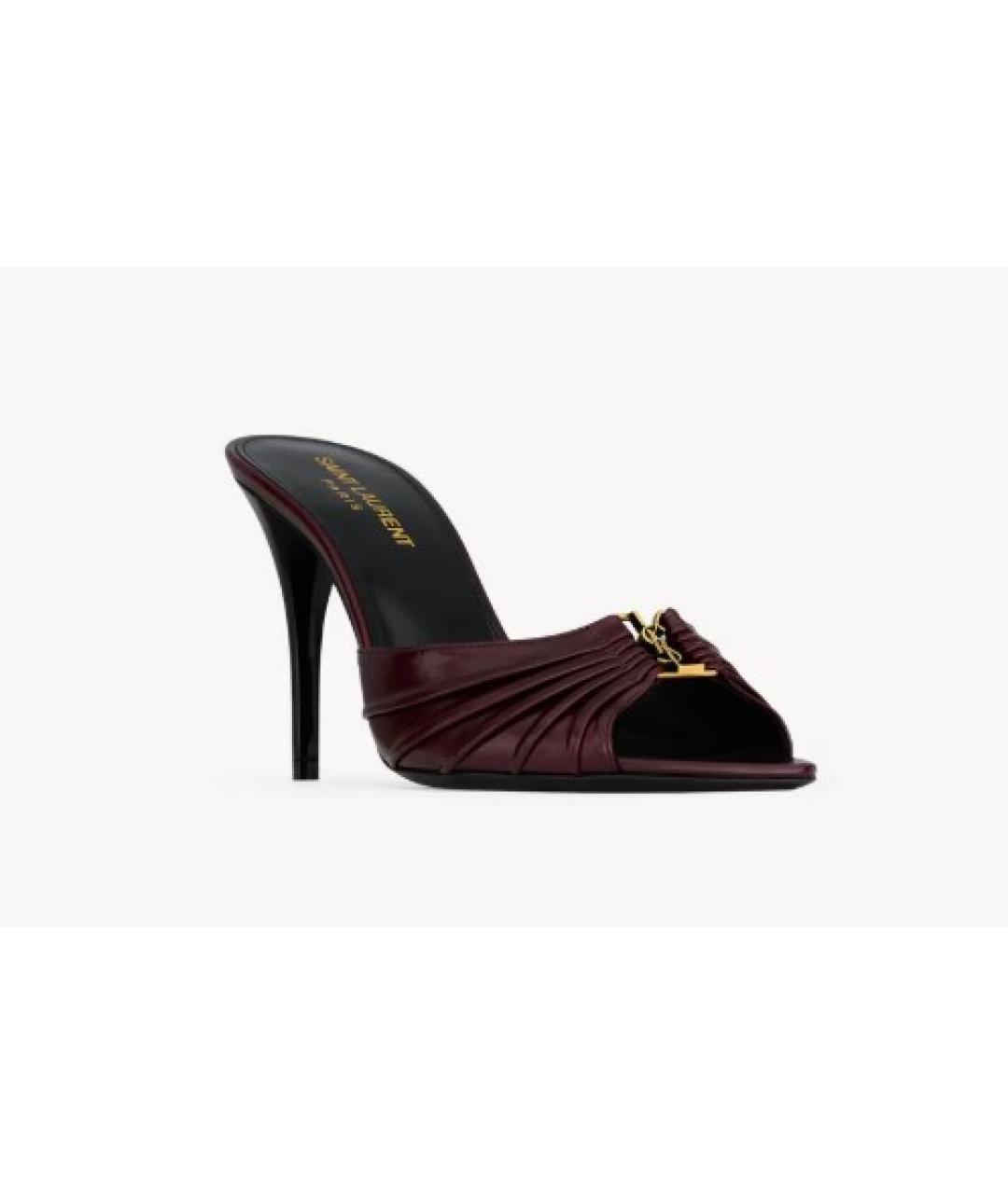 SAINT LAURENT Бордовые кожаные мюли, фото 3