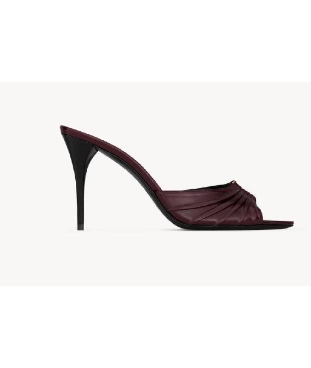SAINT LAURENT Бордовые кожаные мюли, фото 4
