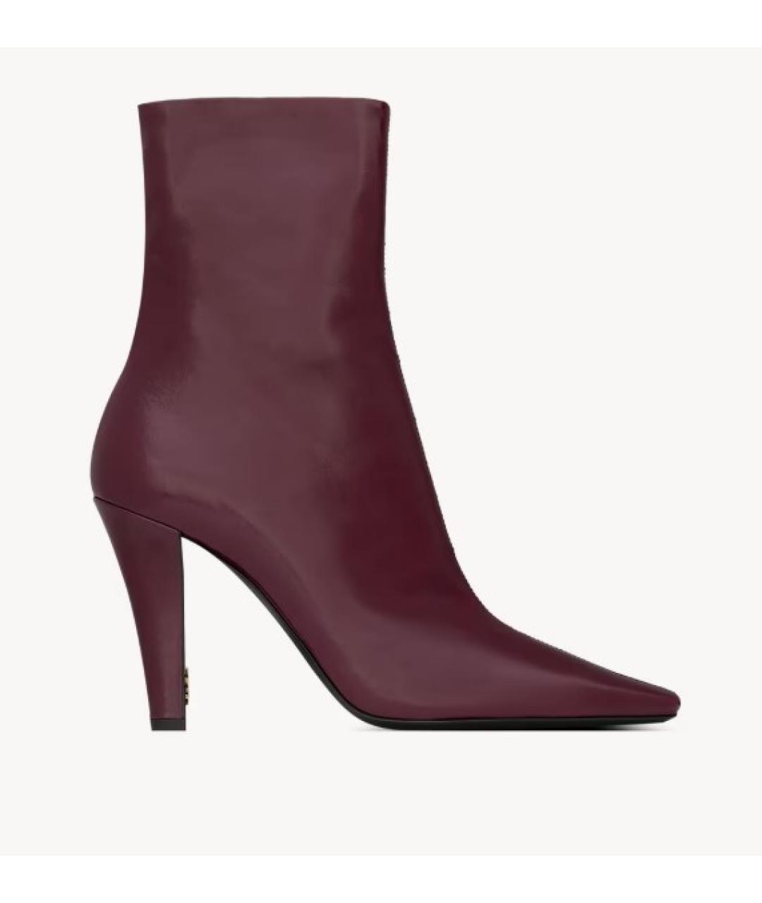 SAINT LAURENT Бордовые кожаные полусапоги, фото 4