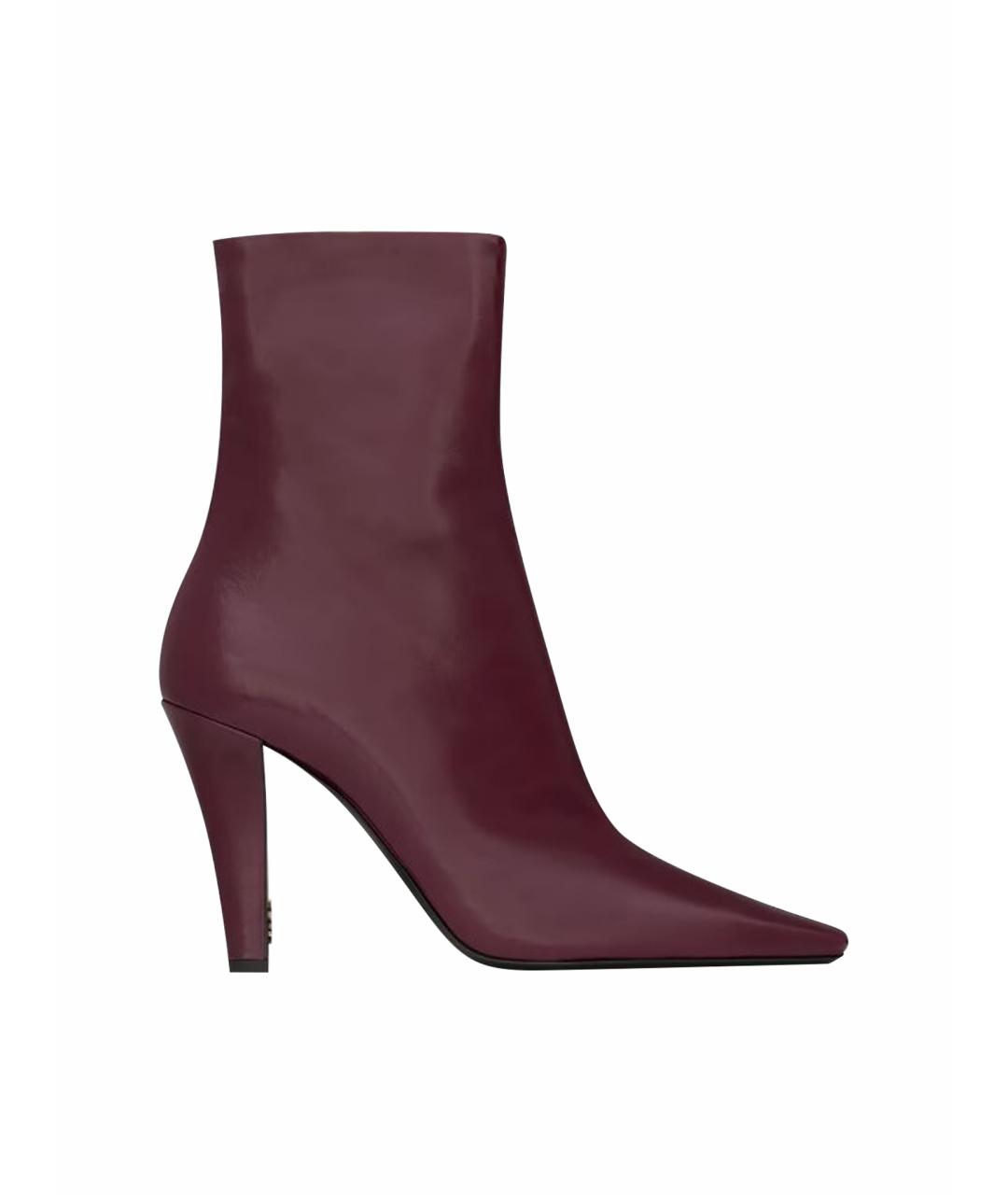 SAINT LAURENT Бордовые кожаные полусапоги, фото 1