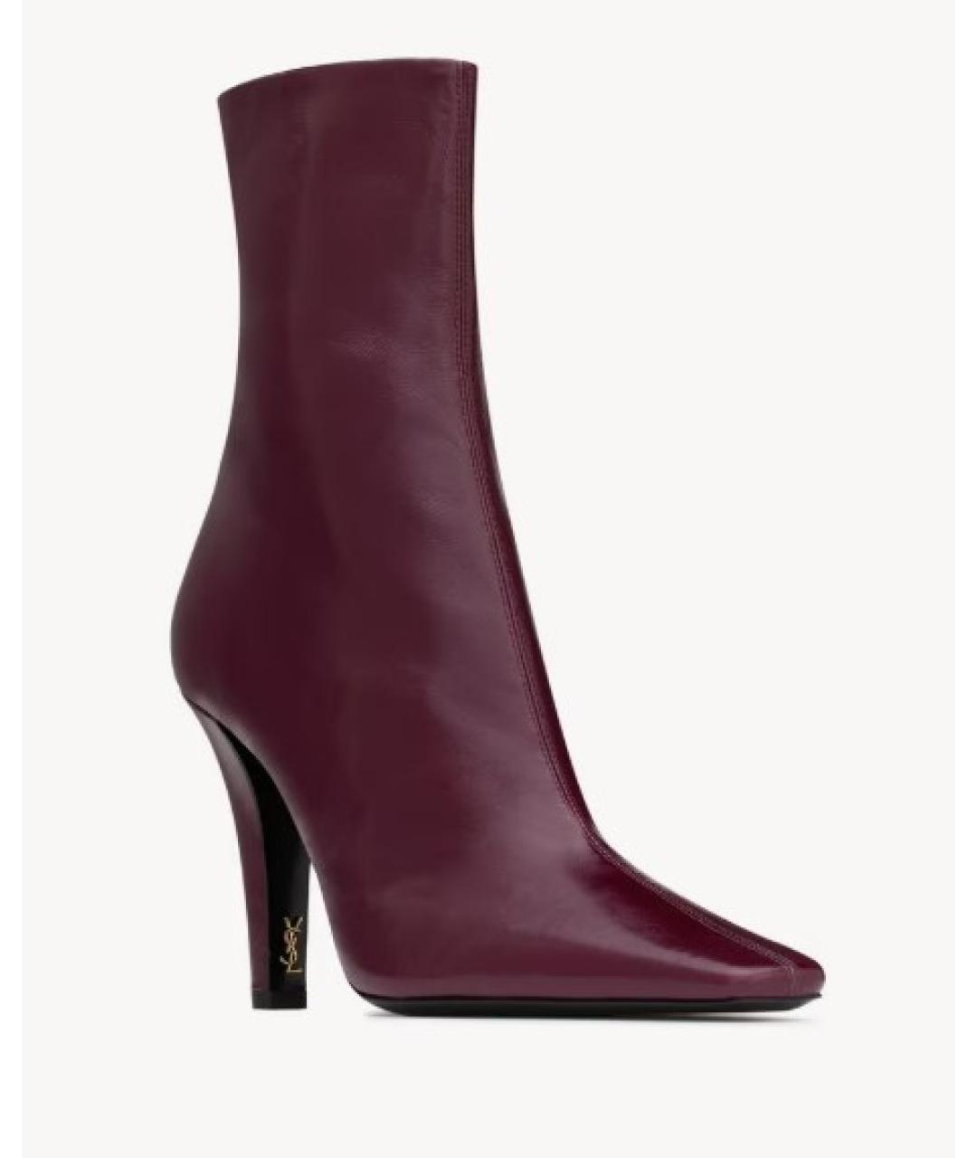 SAINT LAURENT Бордовые кожаные полусапоги, фото 2