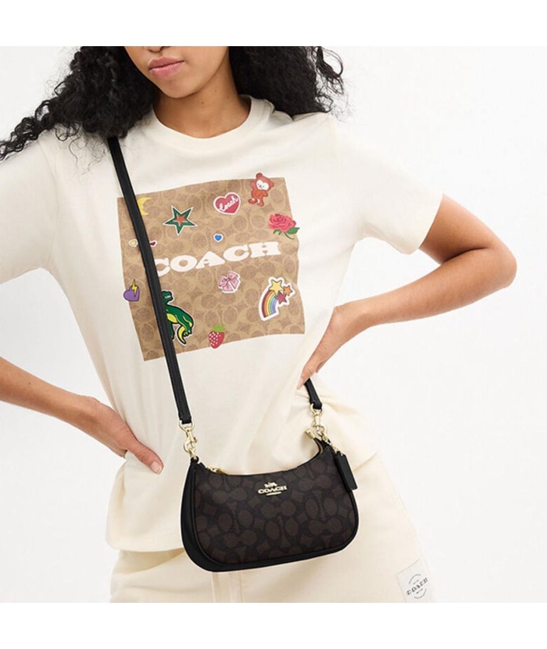 COACH Коричневая сумка с короткими ручками из искусственной кожи, фото 4