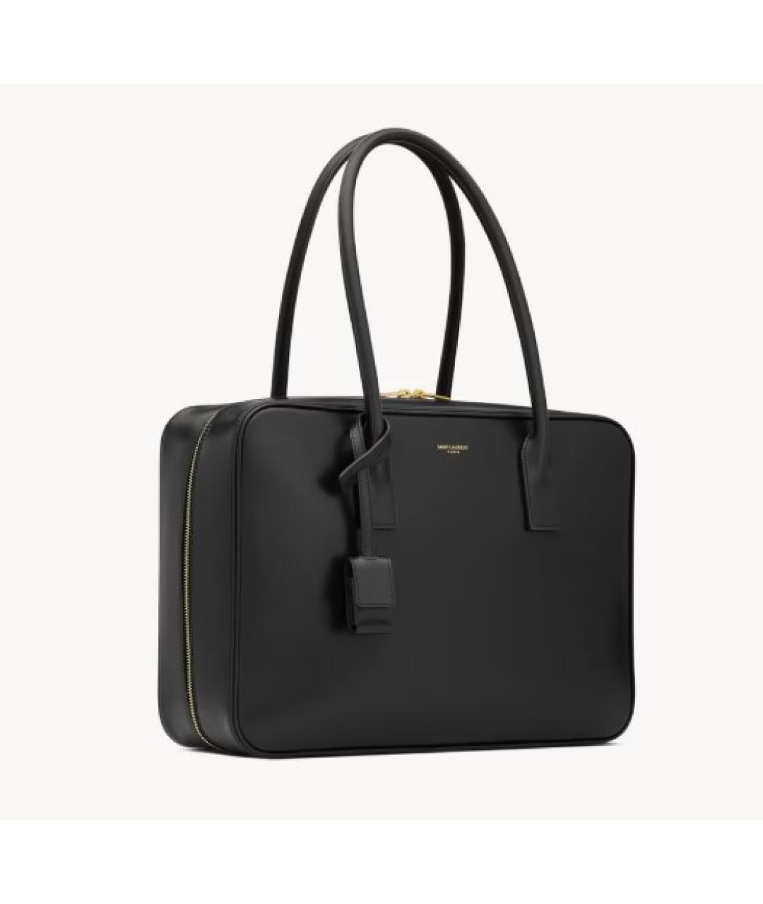 SAINT LAURENT Черная кожаная сумка с короткими ручками, фото 4