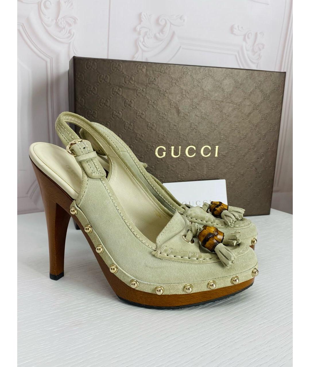 GUCCI Бежевые замшевые босоножки, фото 5