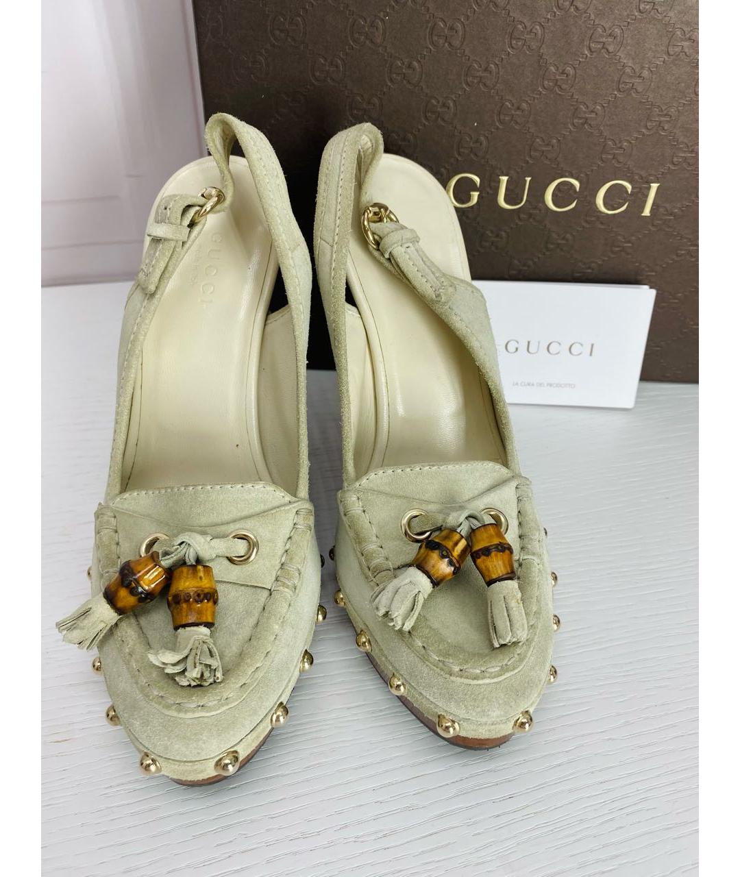 GUCCI Бежевые замшевые босоножки, фото 2