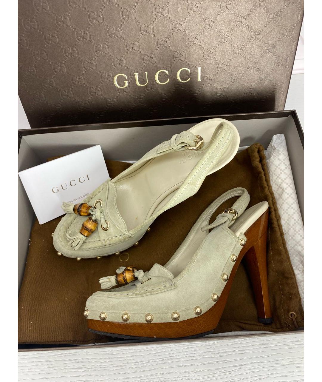 GUCCI Бежевые замшевые босоножки, фото 4