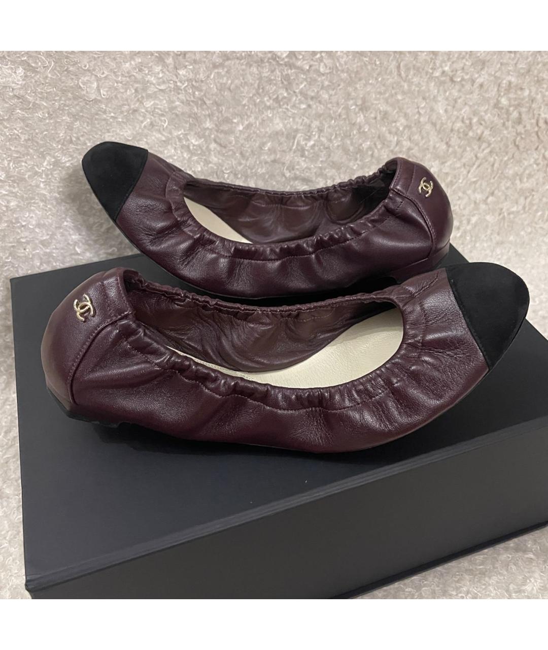 CHANEL Бордовые кожаные балетки, фото 2