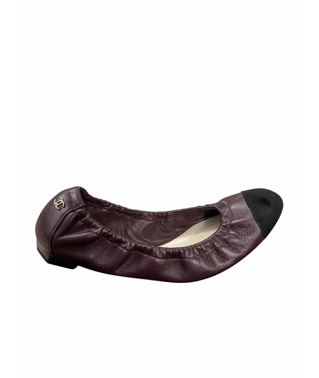 CHANEL Бордовые кожаные балетки, фото 1