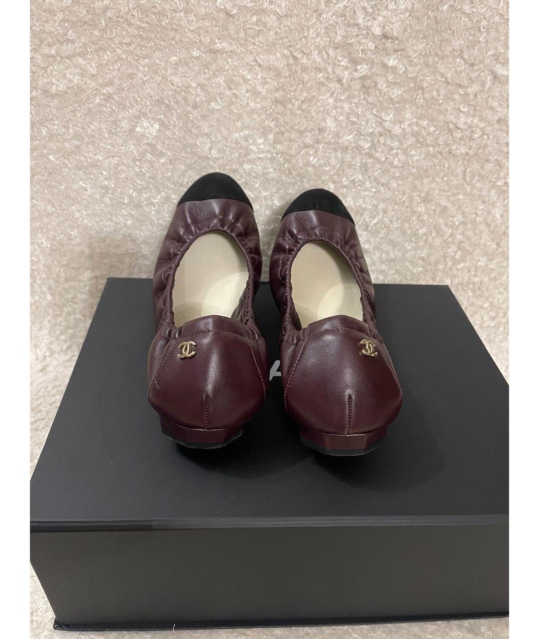 CHANEL Бордовые кожаные балетки, фото 4