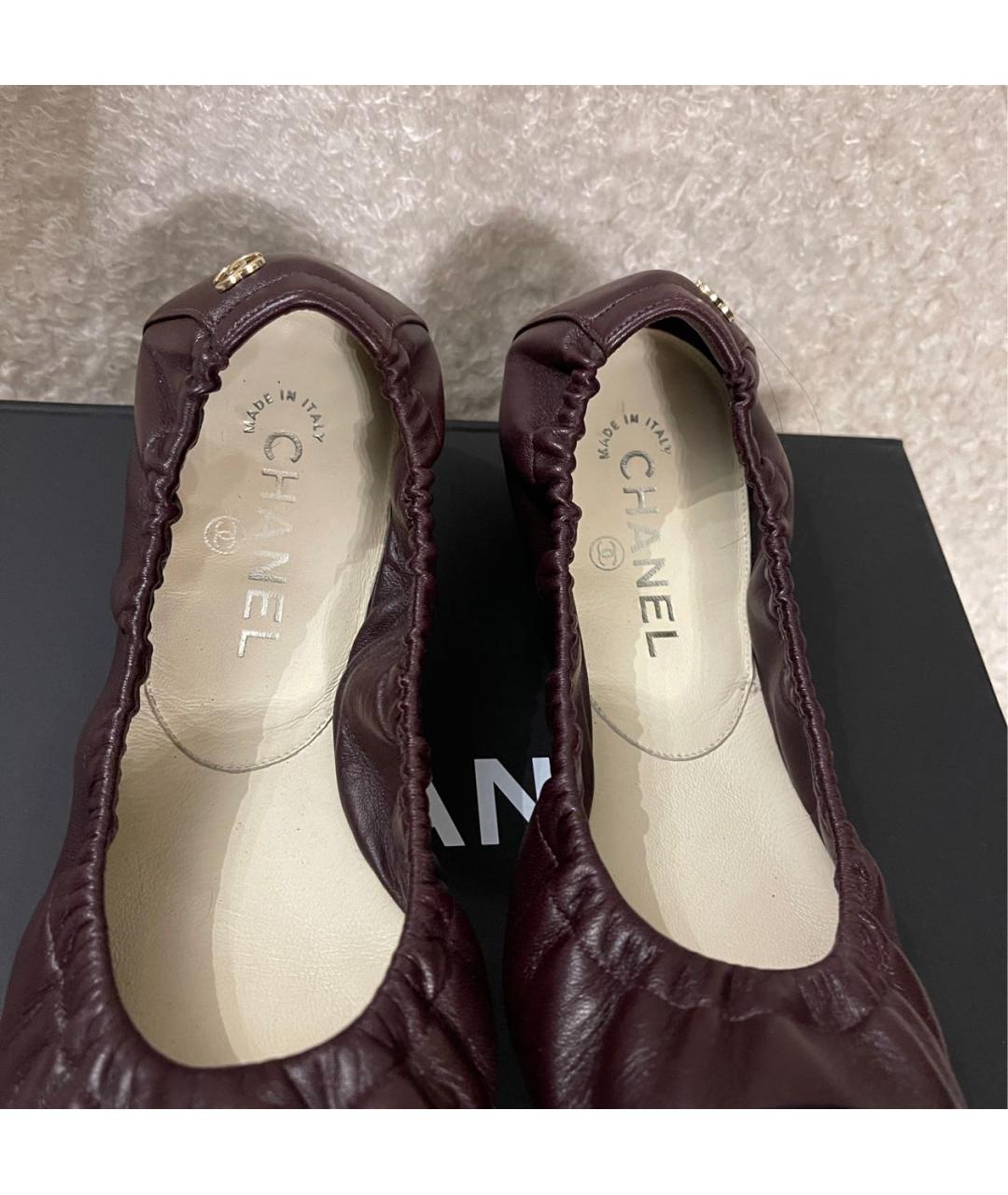 CHANEL Бордовые кожаные балетки, фото 6