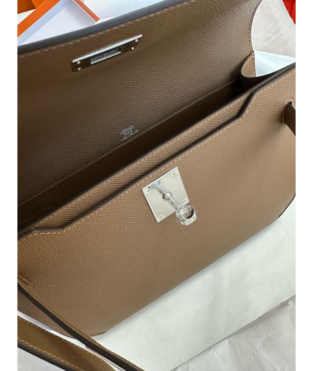 HERMES Коричневая кожаная барсетка, фото 4