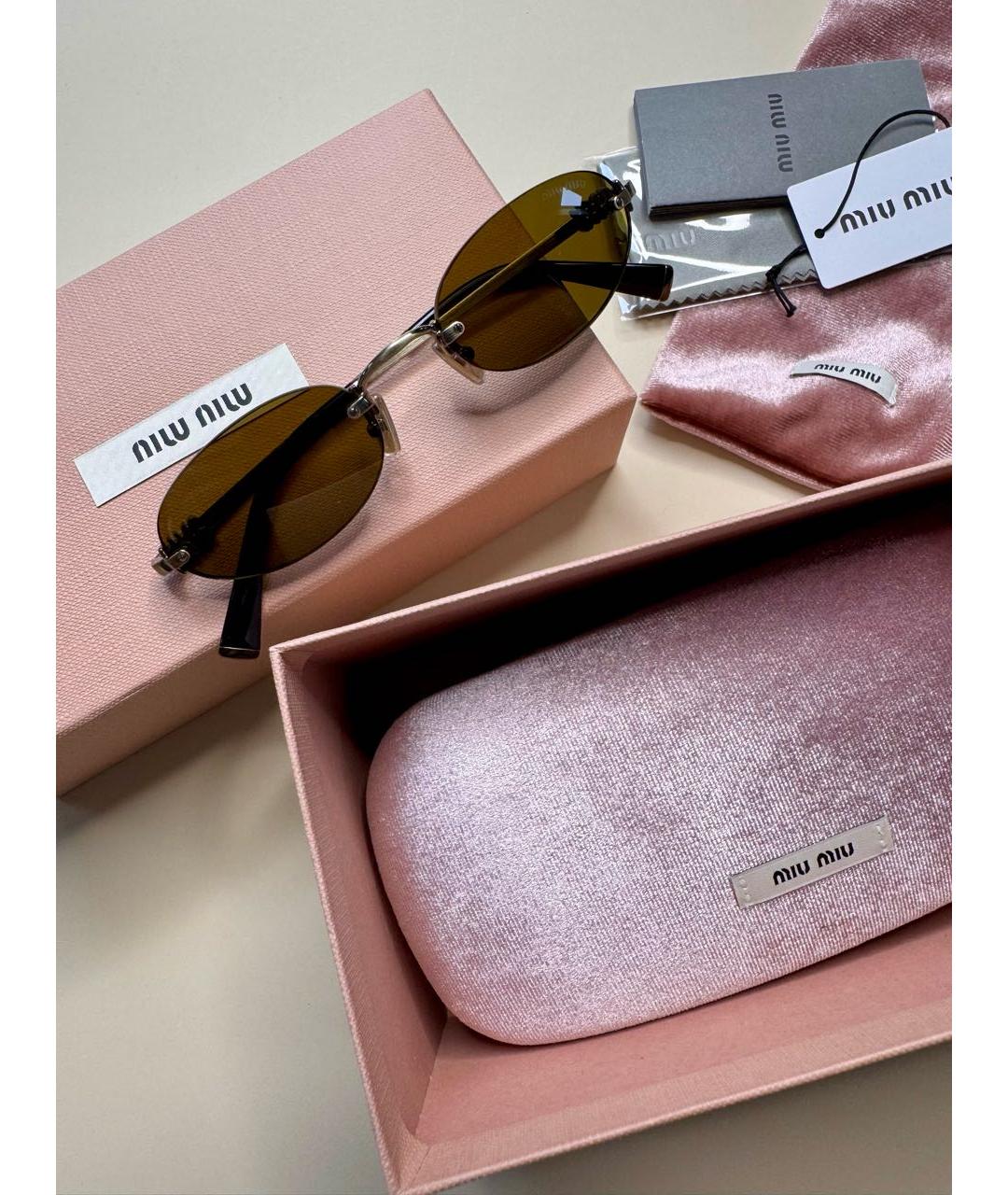 MIU MIU Золотые металлические солнцезащитные очки, фото 3