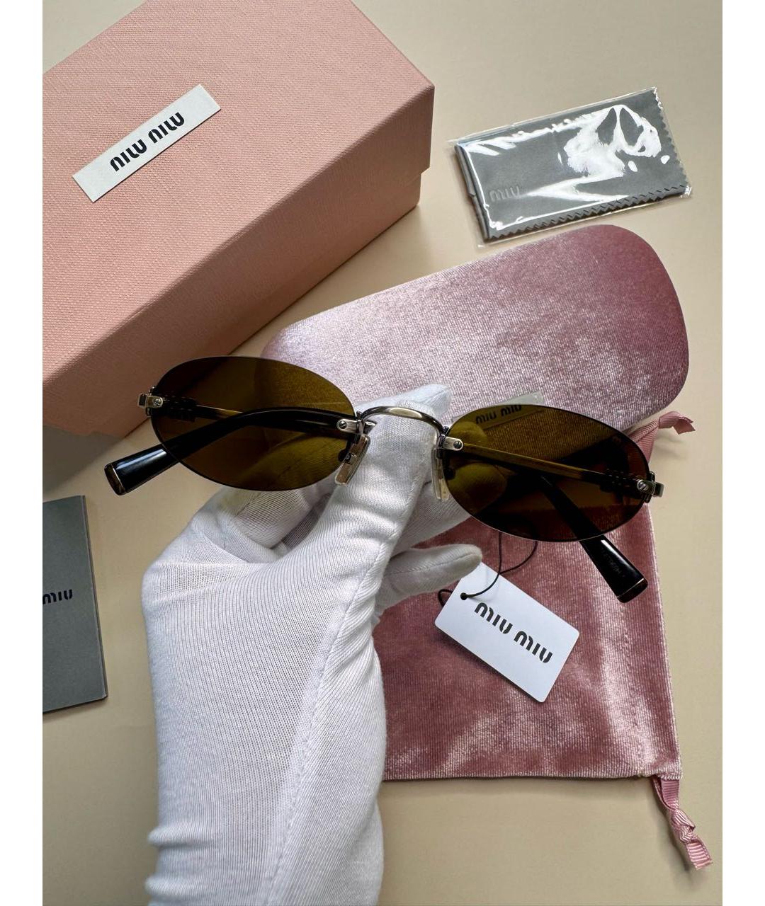 MIU MIU Золотые металлические солнцезащитные очки, фото 7