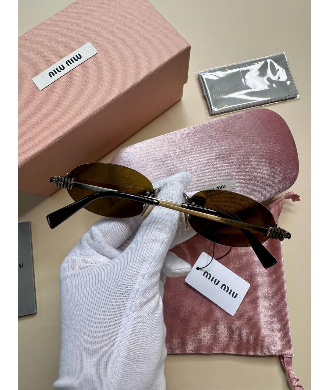 MIU MIU Золотые металлические солнцезащитные очки, фото 6