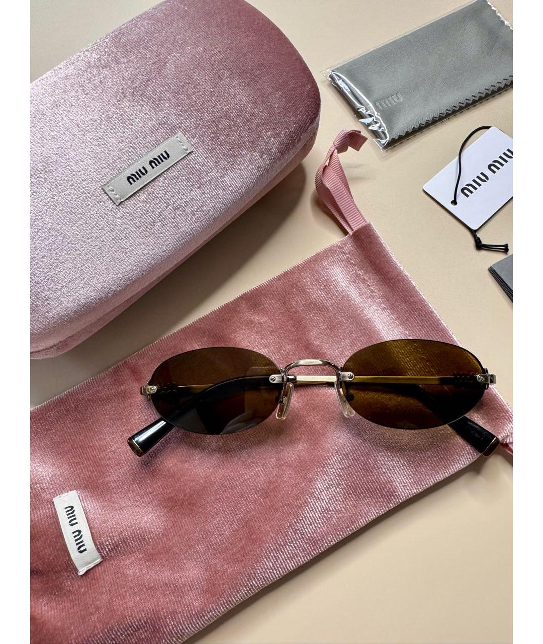 MIU MIU Золотые металлические солнцезащитные очки, фото 5
