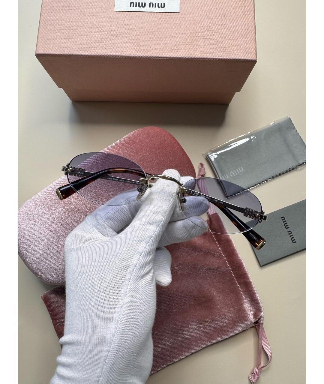 MIU MIU Золотые металлические солнцезащитные очки, фото 6