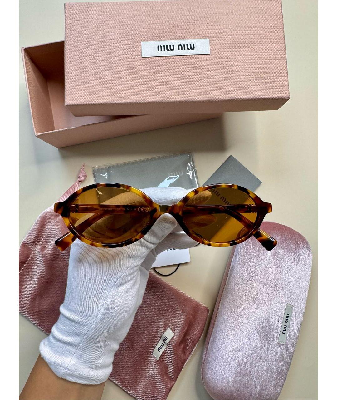 MIU MIU Коричневые пластиковые солнцезащитные очки, фото 6