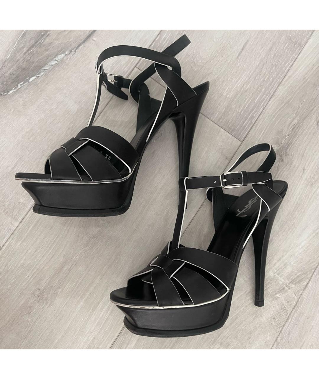 SAINT LAURENT Черные кожаные босоножки, фото 3