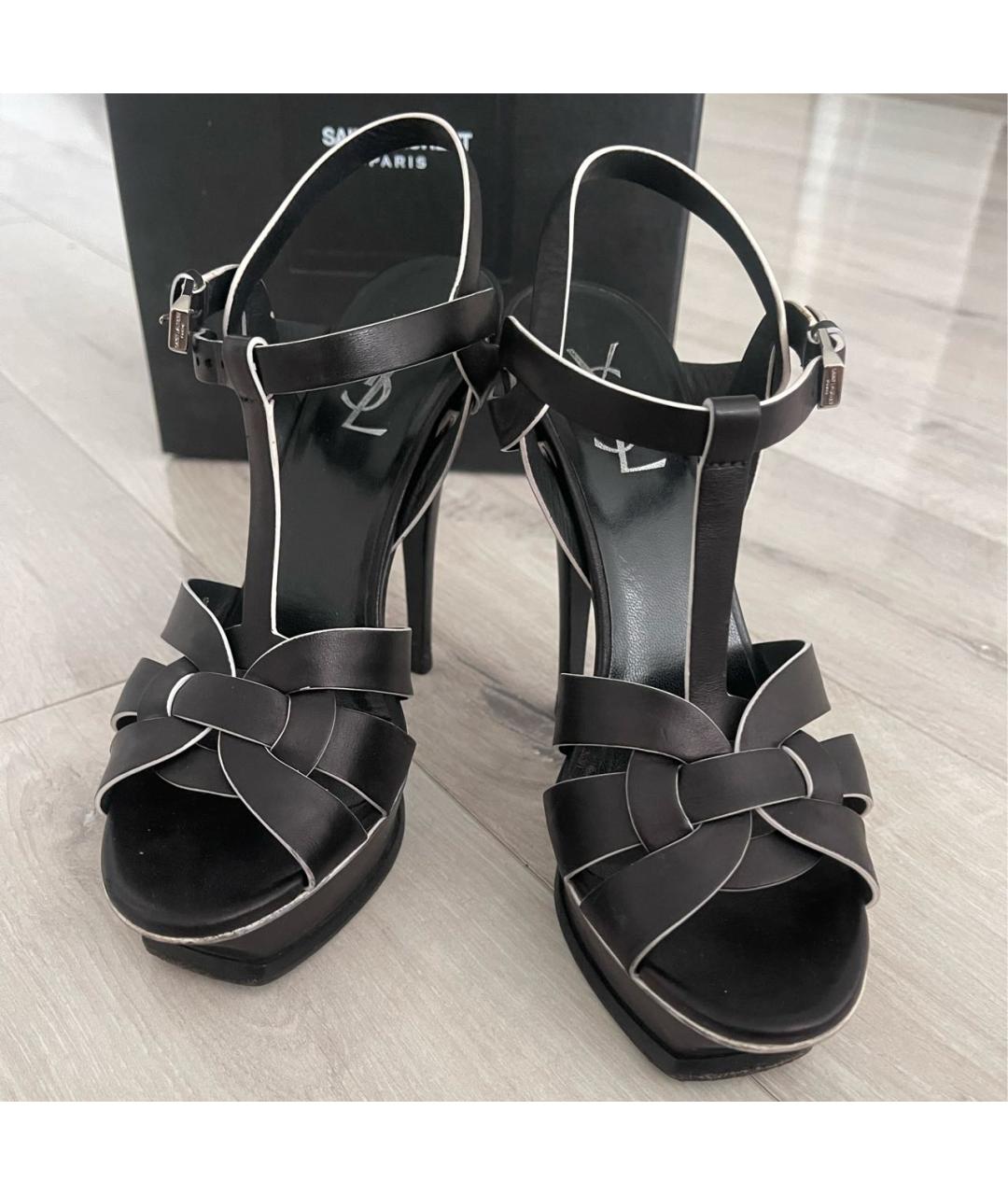 SAINT LAURENT Черные кожаные босоножки, фото 2