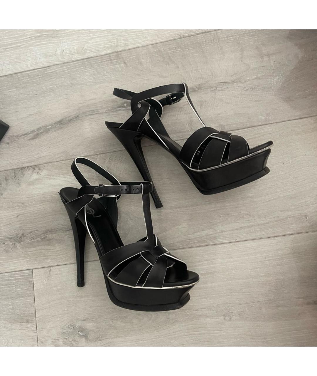 SAINT LAURENT Черные кожаные босоножки, фото 7