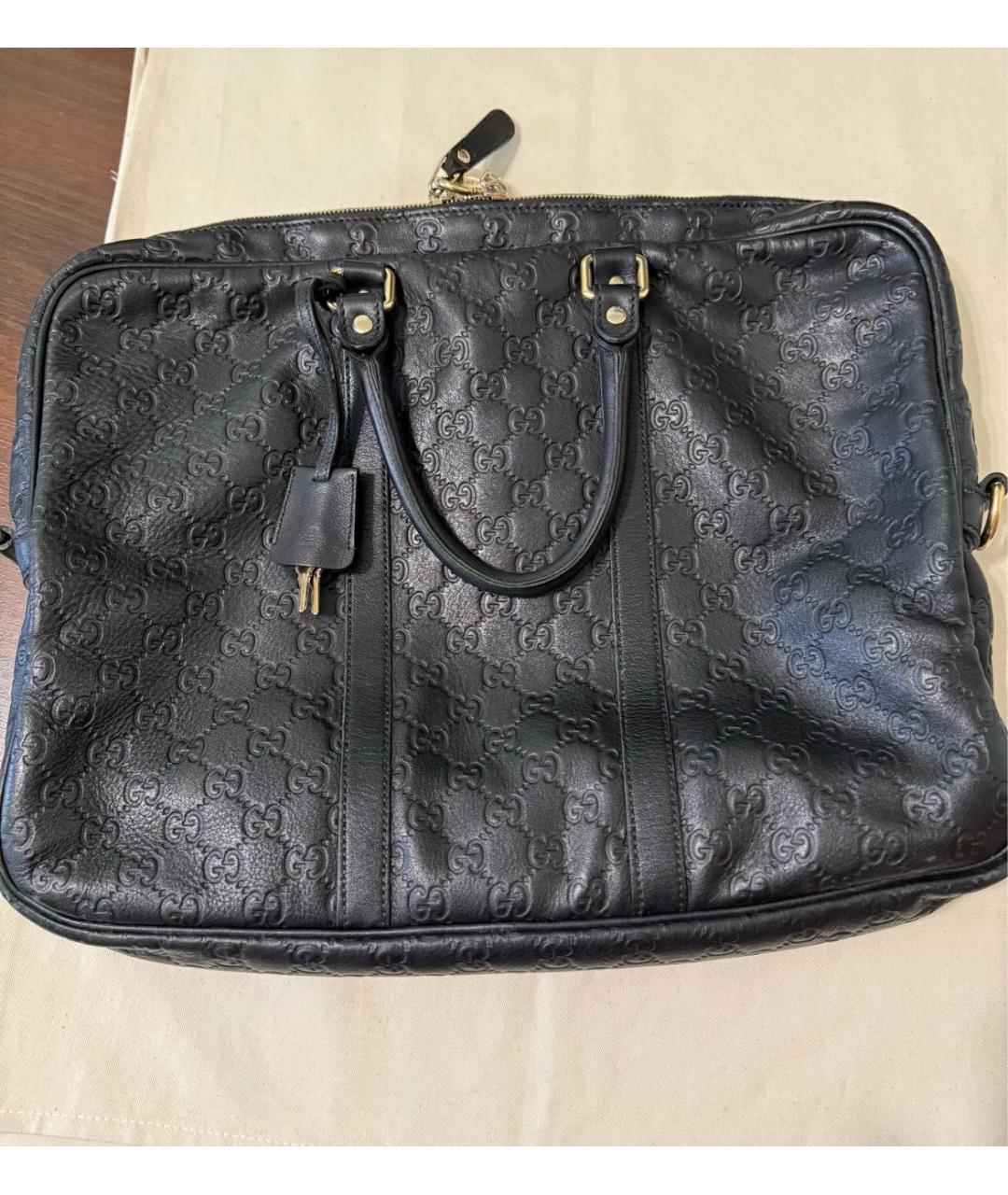 GUCCI Черный кожаный портфель, фото 3