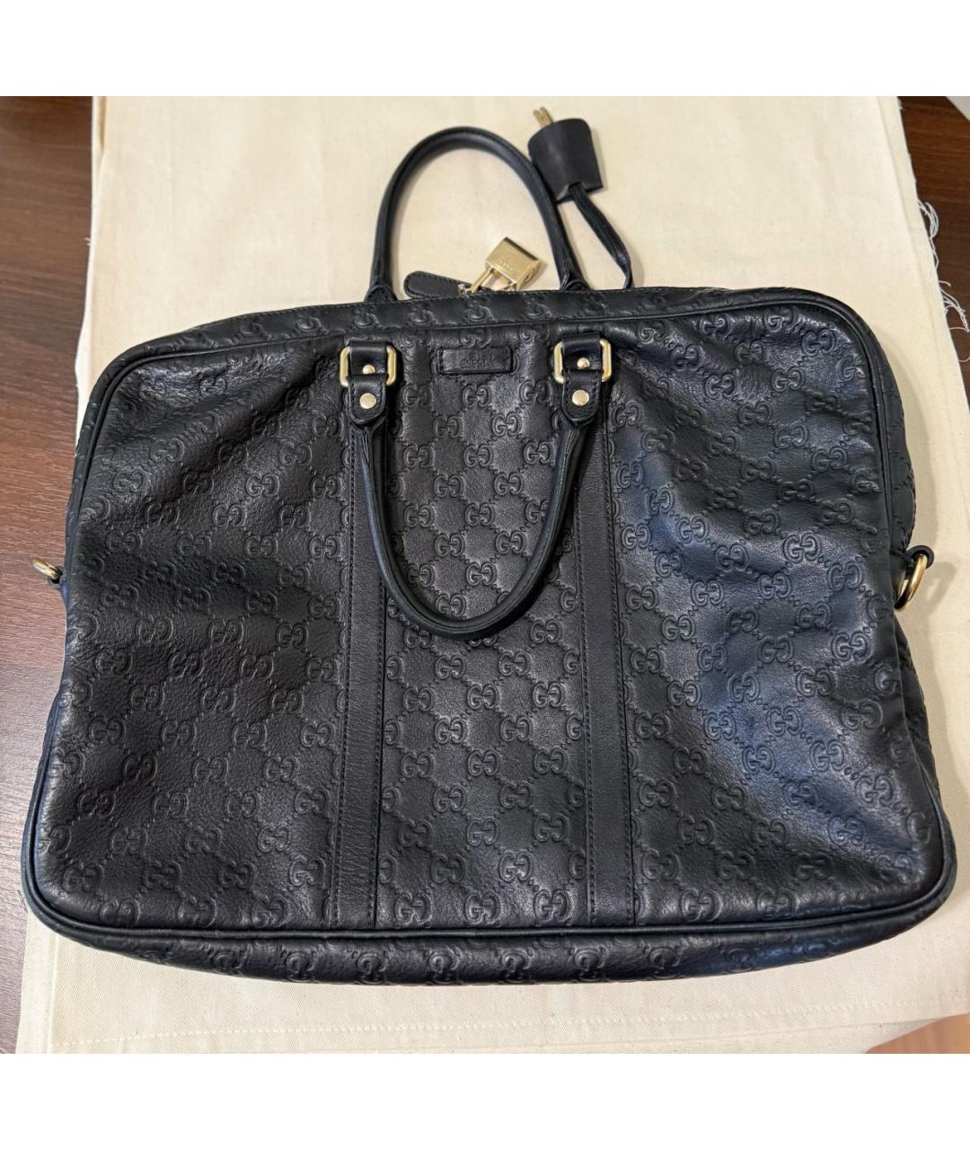 GUCCI Черный кожаный портфель, фото 9