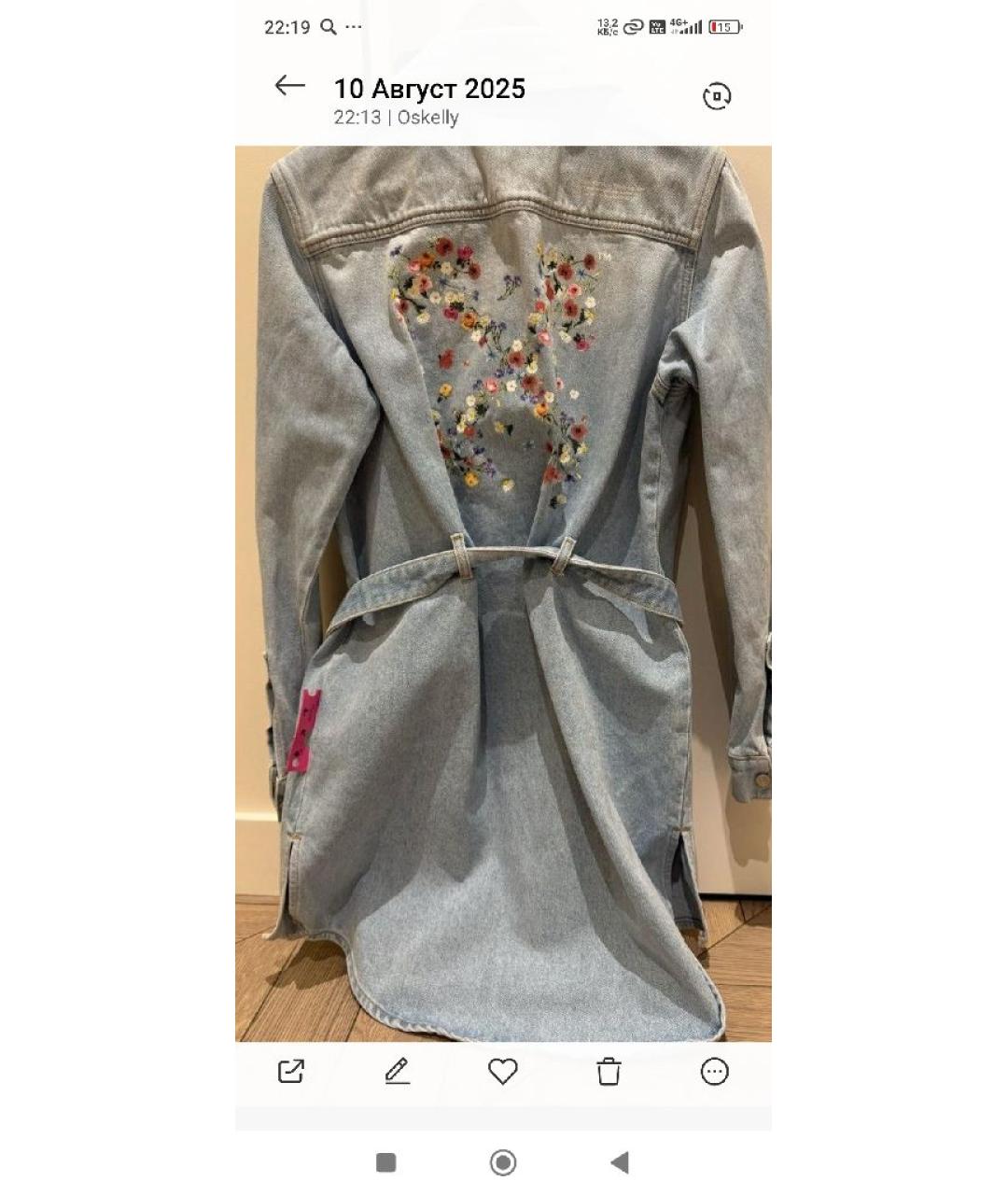 OFF-WHITE Голубое деним повседневное платье, фото 2