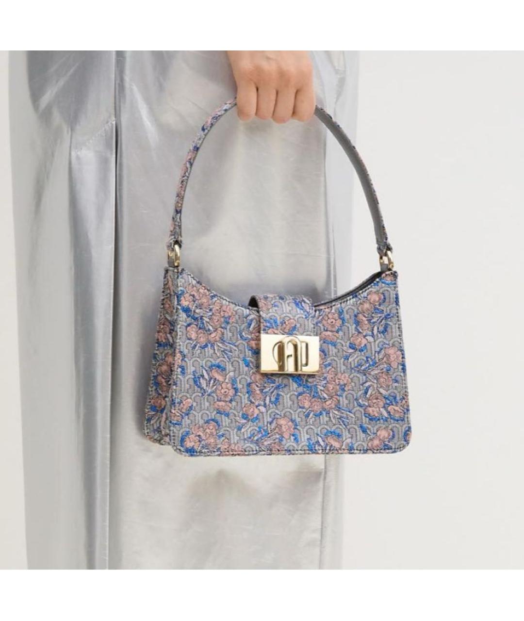FURLA Бирюзовая жаккардовая сумка с короткими ручками, фото 2
