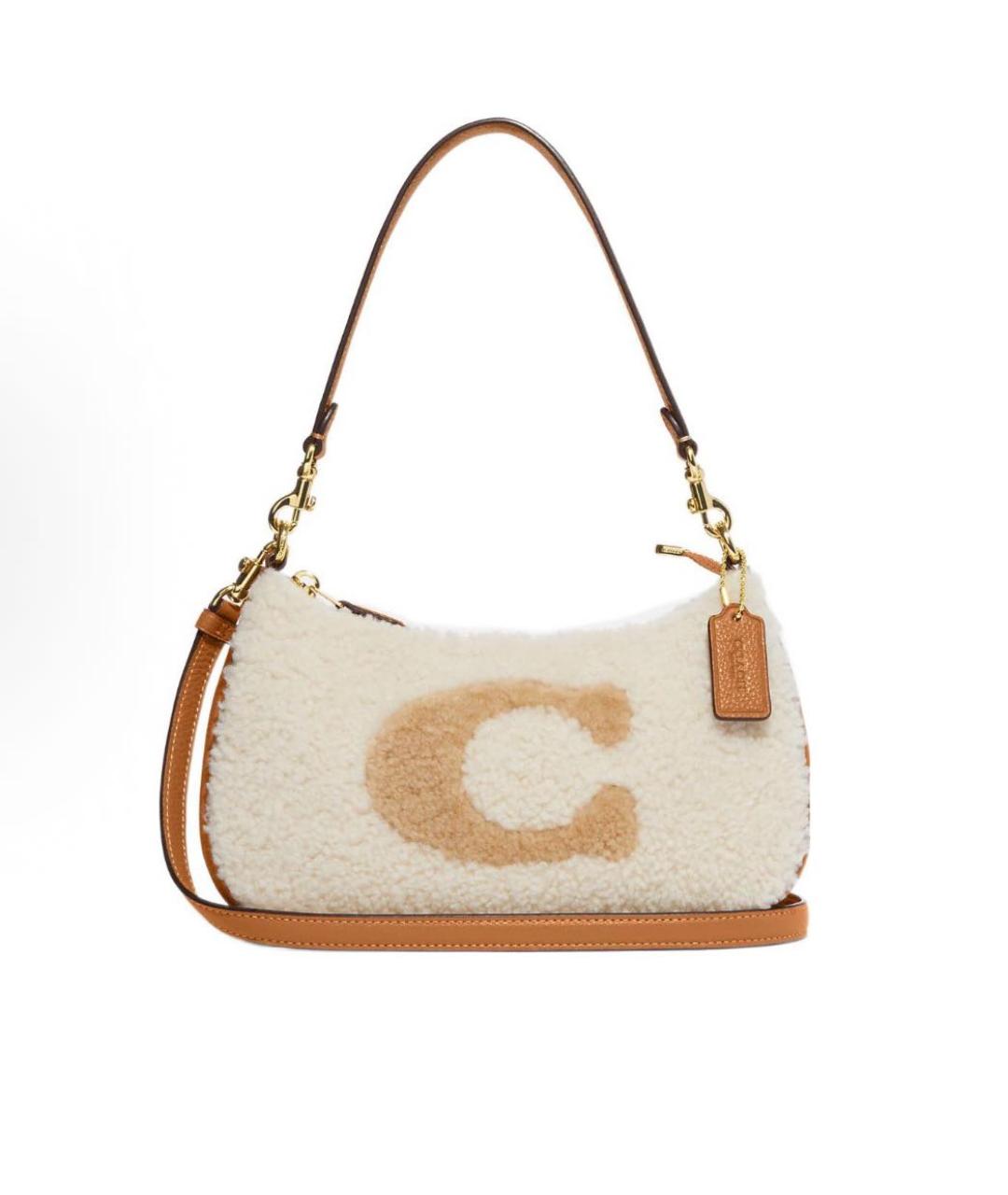 COACH Бежевая кожаная сумка через плечо, фото 4