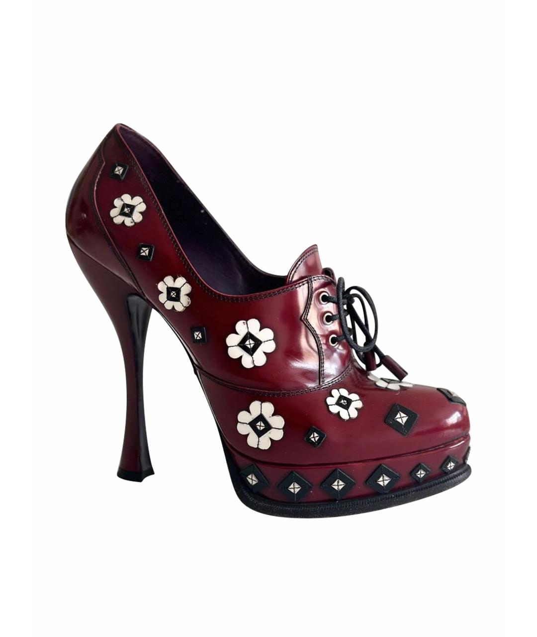PRADA Бордовые кожаные ботильоны, фото 1