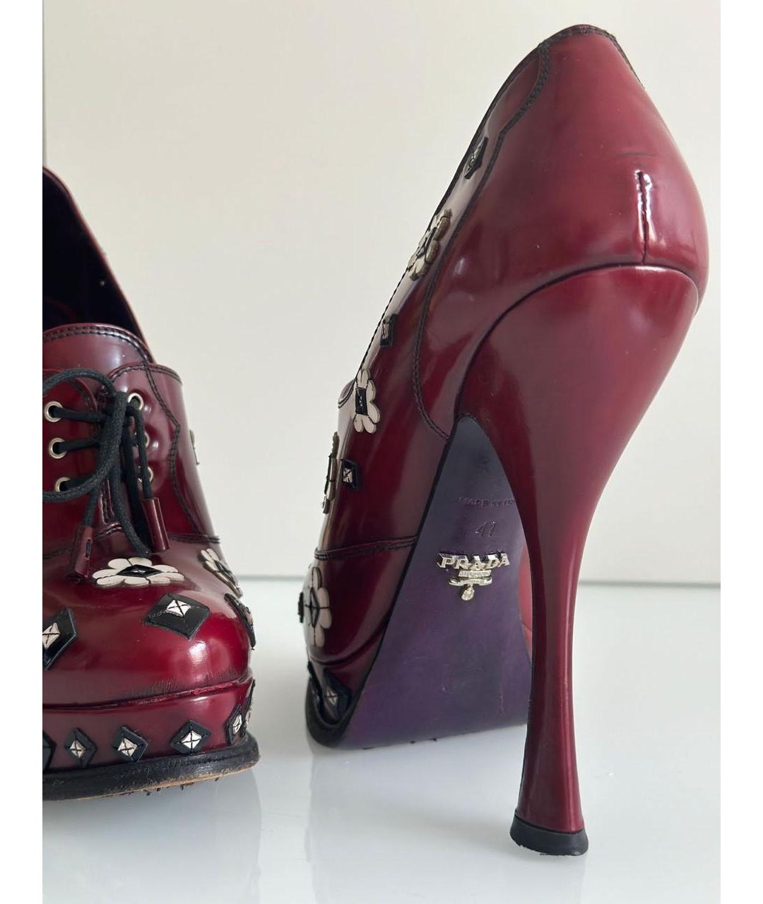 PRADA Бордовые кожаные ботильоны, фото 4