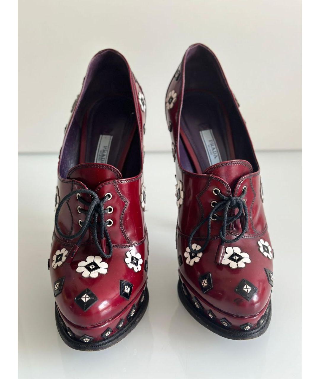 PRADA Бордовые кожаные ботильоны, фото 2