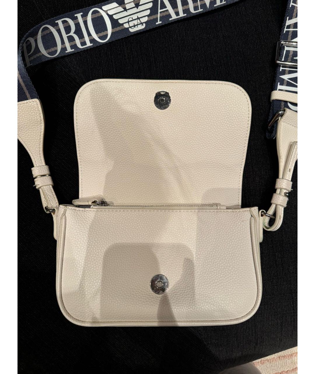 EMPORIO ARMANI Белая кожаная сумка через плечо, фото 3