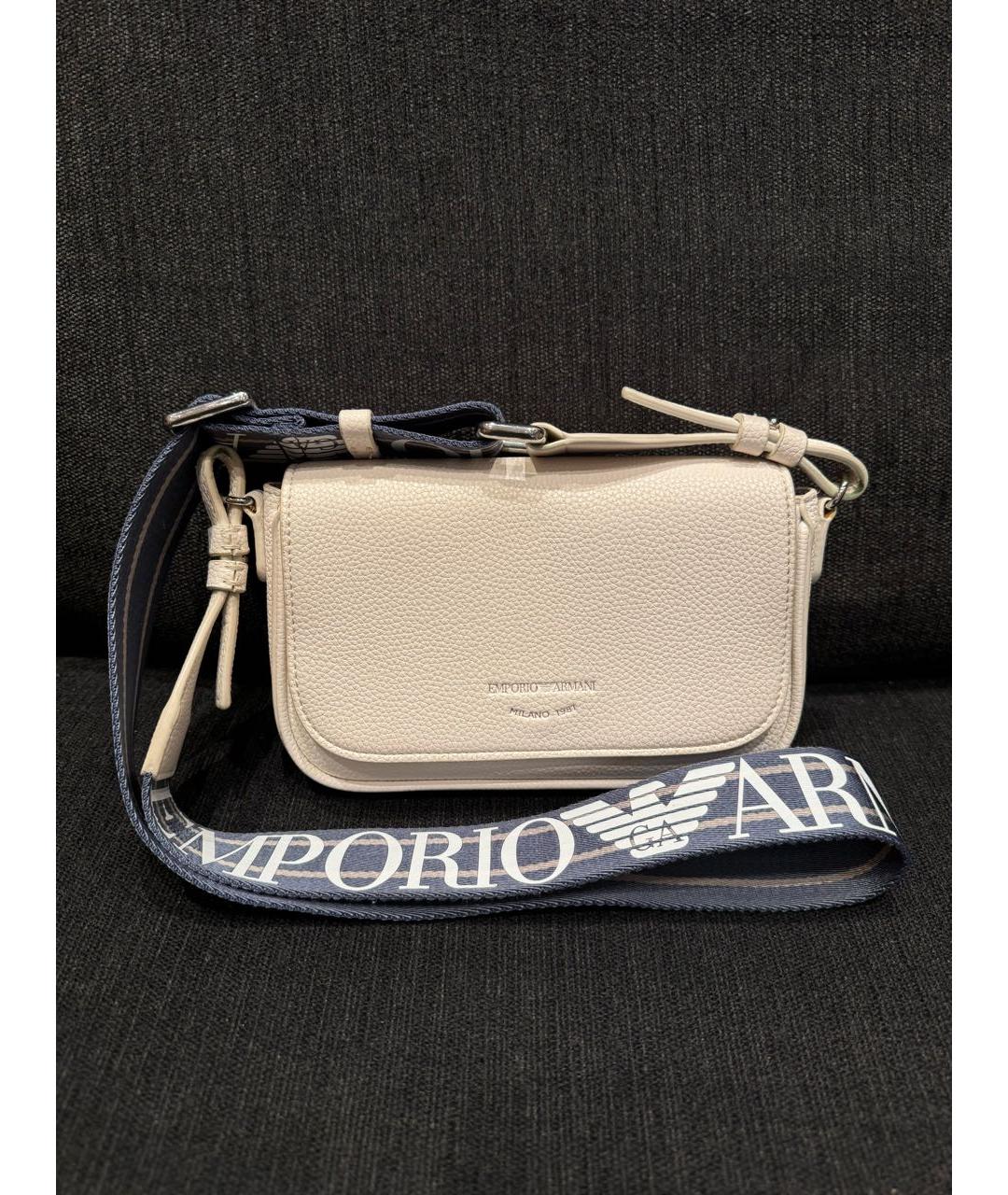 EMPORIO ARMANI Белая кожаная сумка через плечо, фото 6