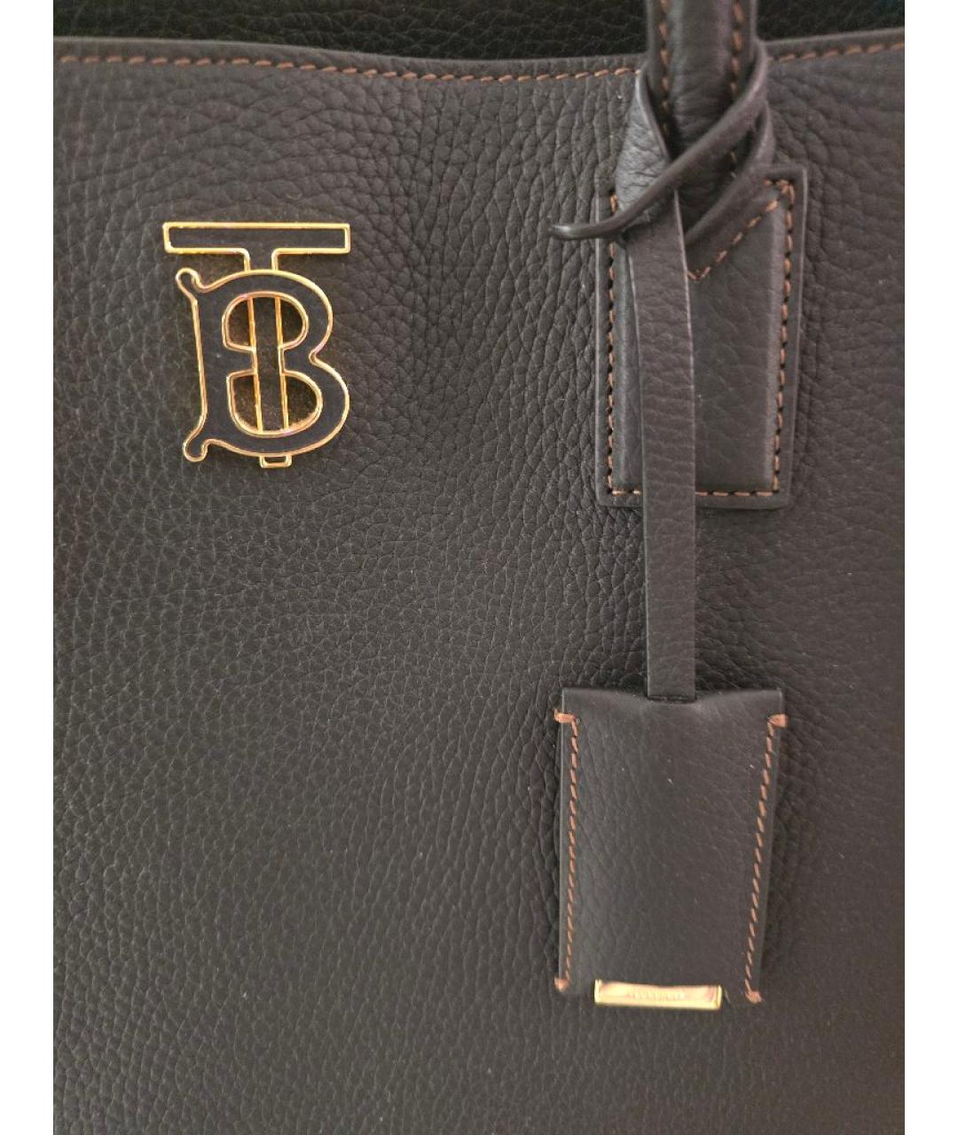 BURBERRY Черная кожаная сумка тоут, фото 5
