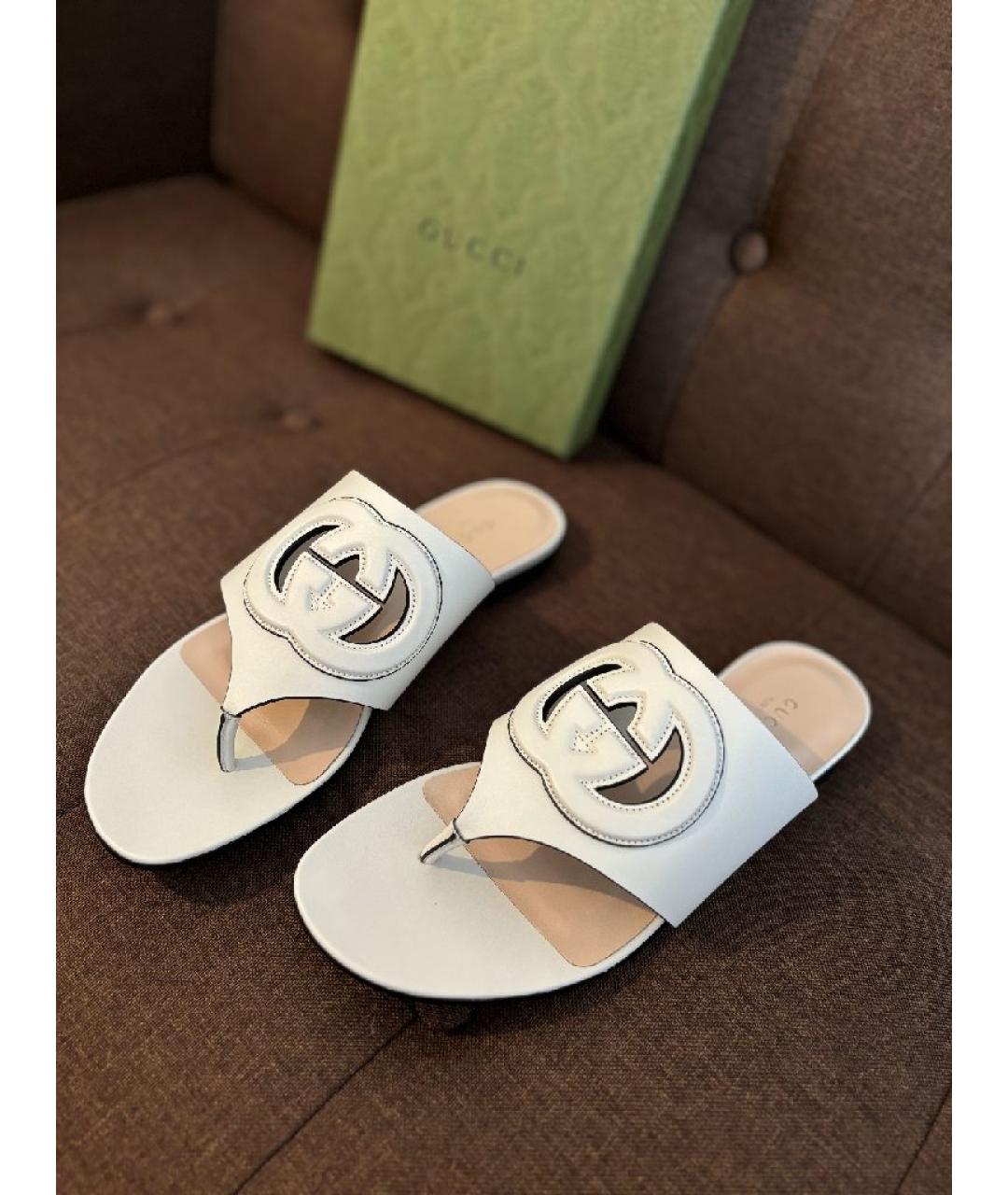 GUCCI Белые кожаные шлепанцы, фото 3