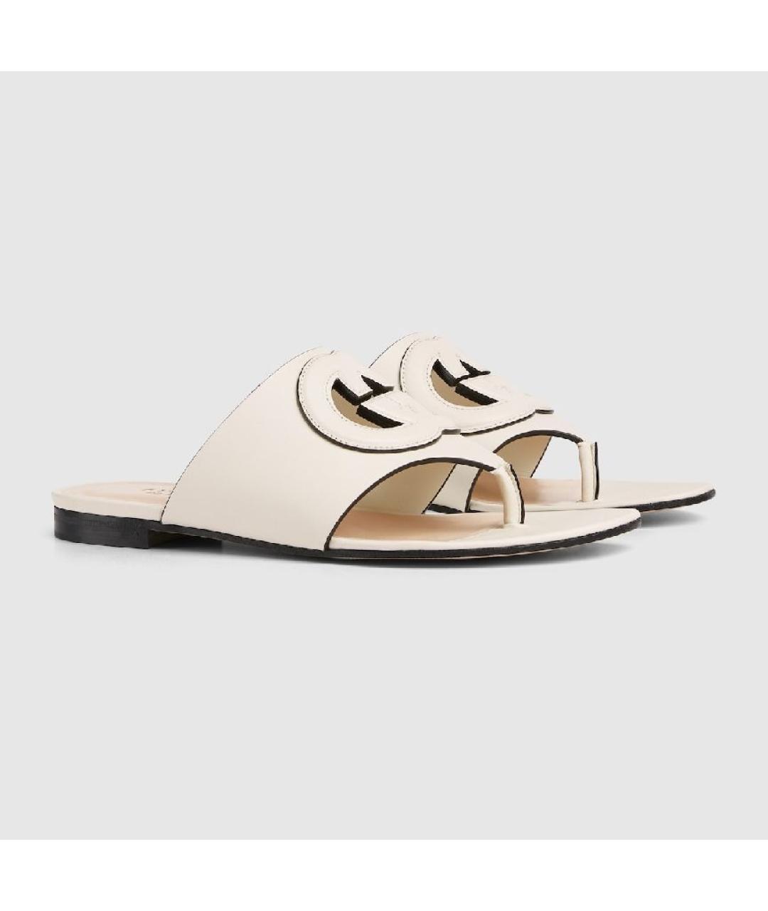 GUCCI Белые кожаные шлепанцы, фото 10