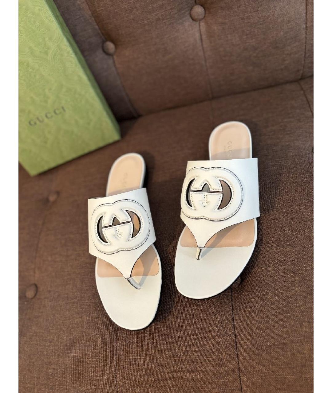 GUCCI Белые кожаные шлепанцы, фото 4
