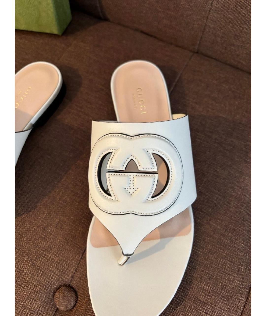 GUCCI Белые кожаные шлепанцы, фото 5