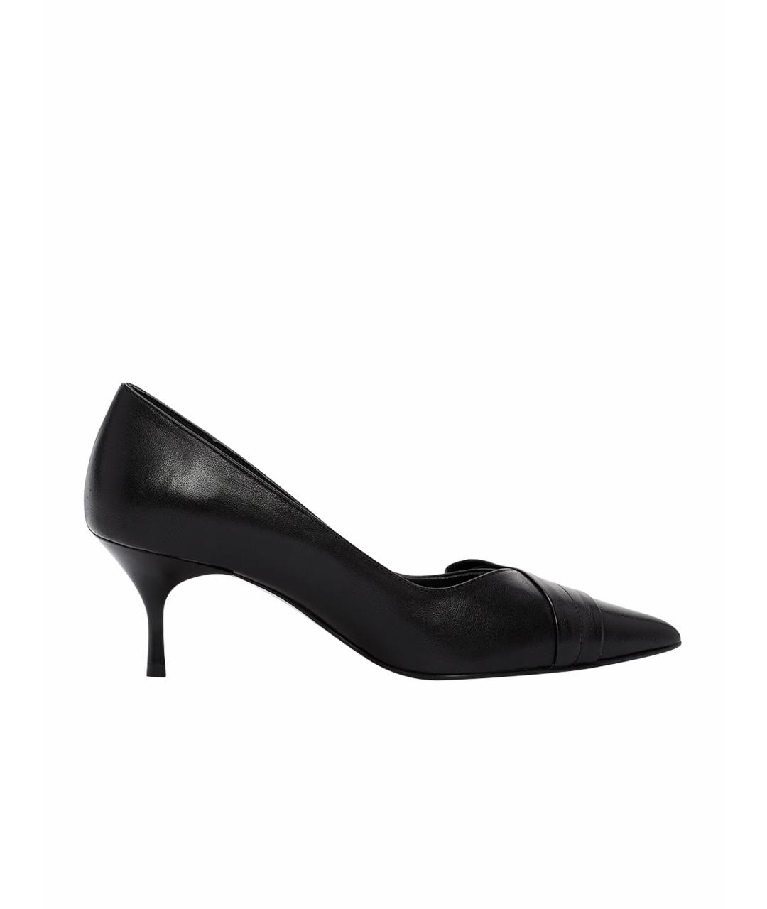 FERRAGAMO Черные кожаные лодочки на низком каблуке, фото 1