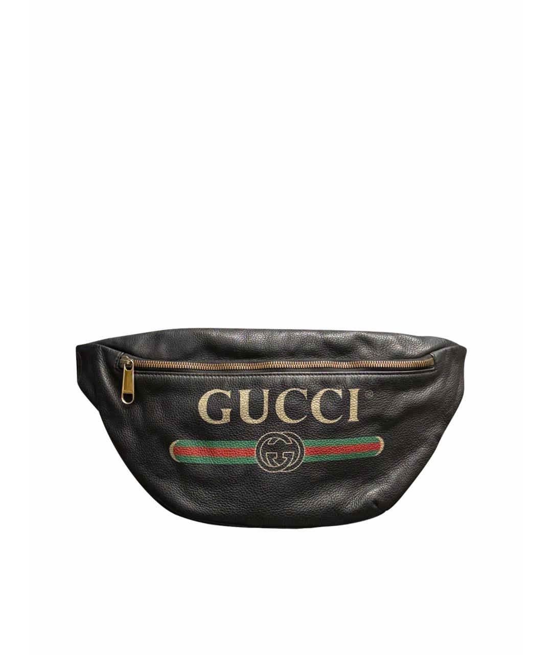 GUCCI Черная кожаная поясная сумка, фото 1