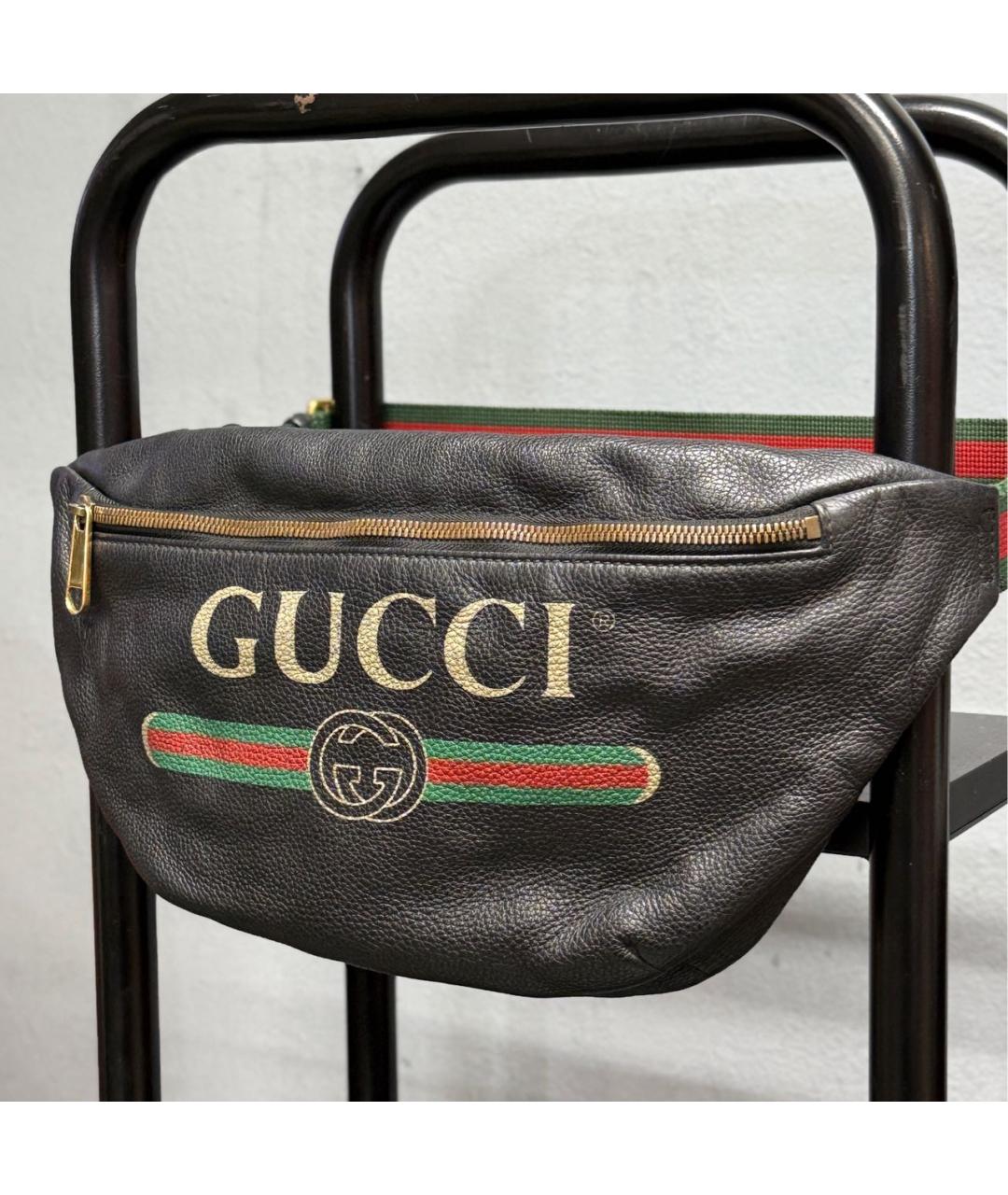 GUCCI Черная кожаная поясная сумка, фото 2