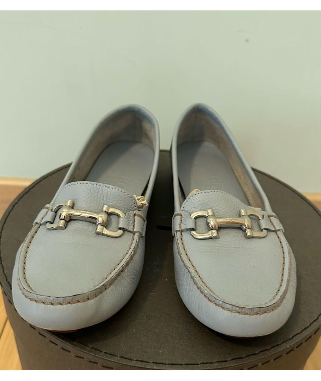 FERRAGAMO Голубые кожаные мокасины, фото 2