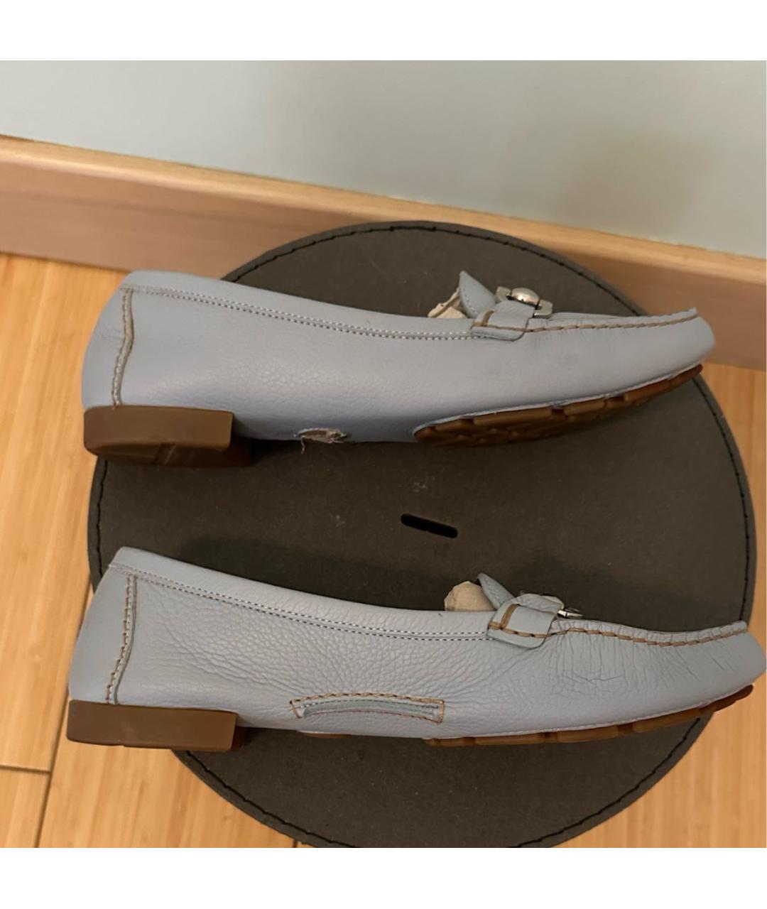 FERRAGAMO Голубые кожаные мокасины, фото 6