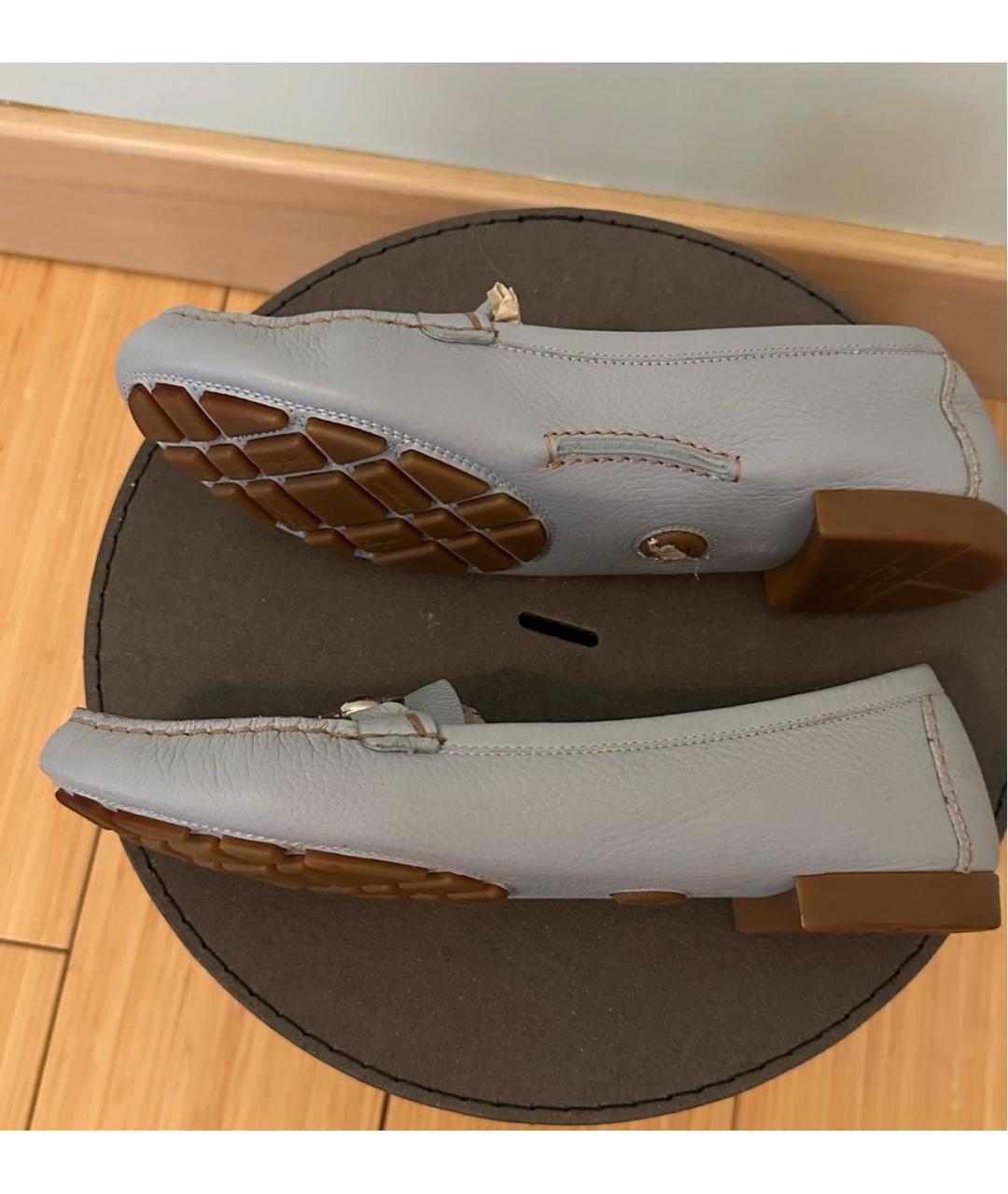 FERRAGAMO Голубые кожаные мокасины, фото 5