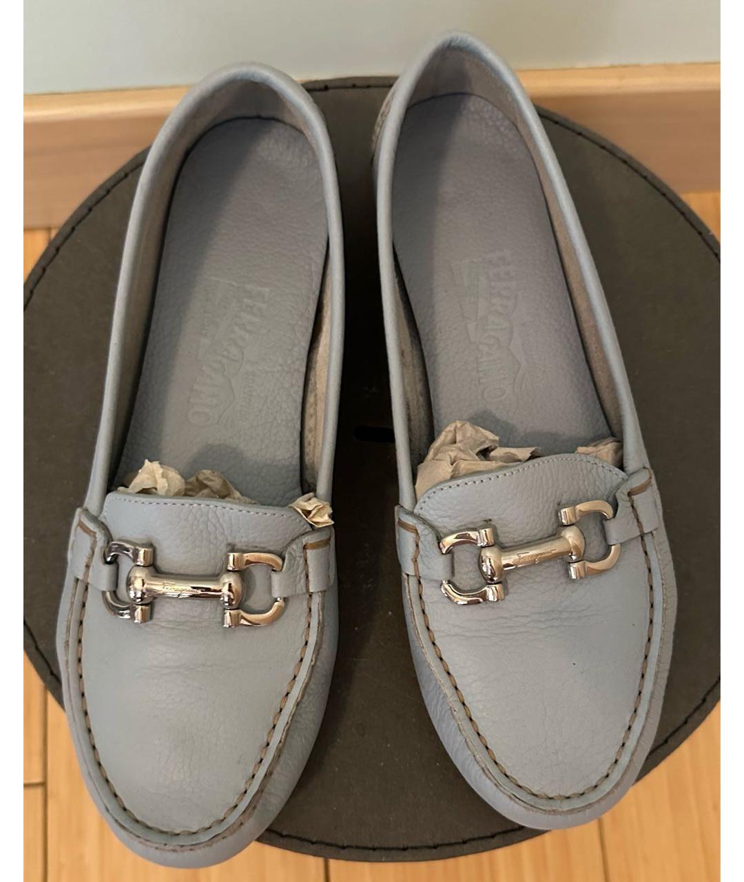 FERRAGAMO Голубые кожаные мокасины, фото 3